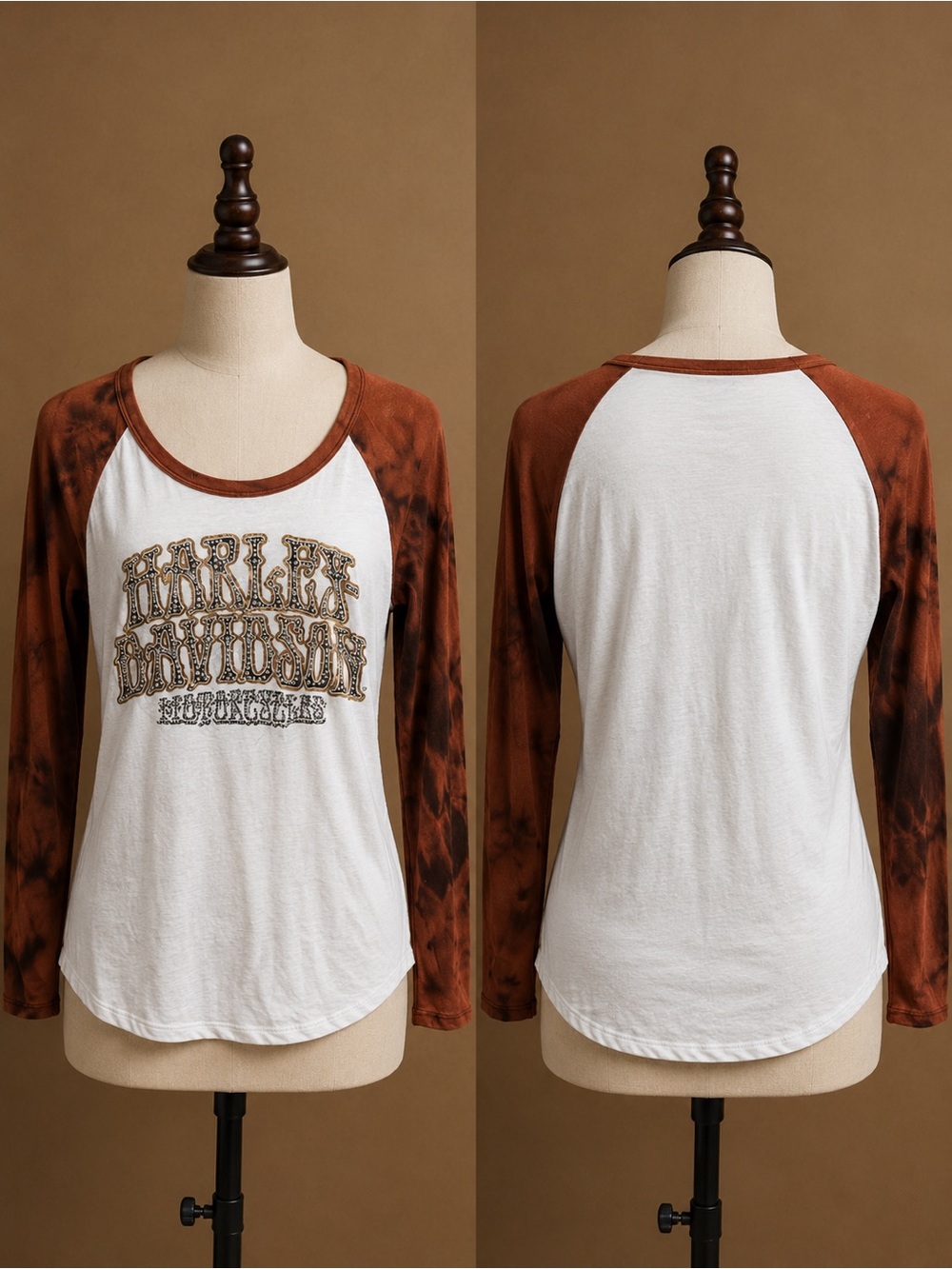 Harley-Davidson Women's White & Rust Long-Sleeve Raglan Top
